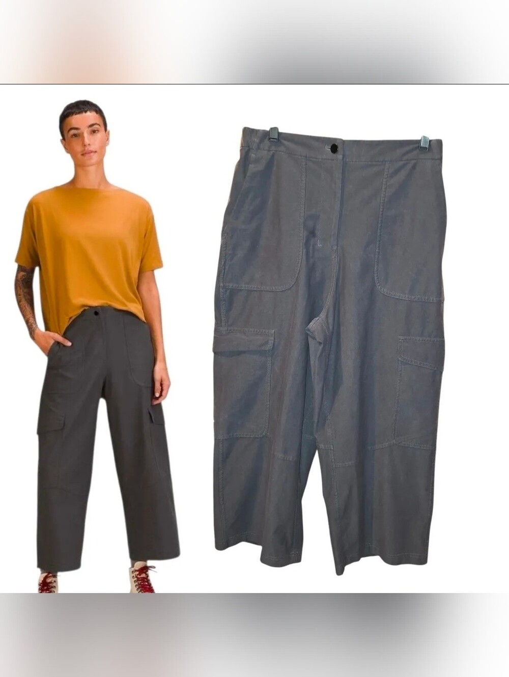 LULULEMON Sz 30 Utilitech Cropped Wide Leg Charcoal Gray Casual Cargo Pants